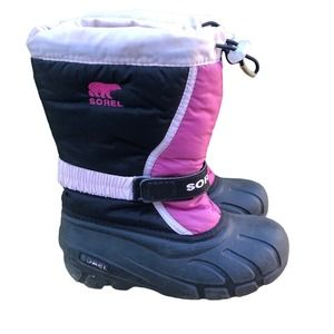 Sorel Flurry Snow Boots Girl size 3 Pink Black Insulated Rubber Toe NY1810-589
